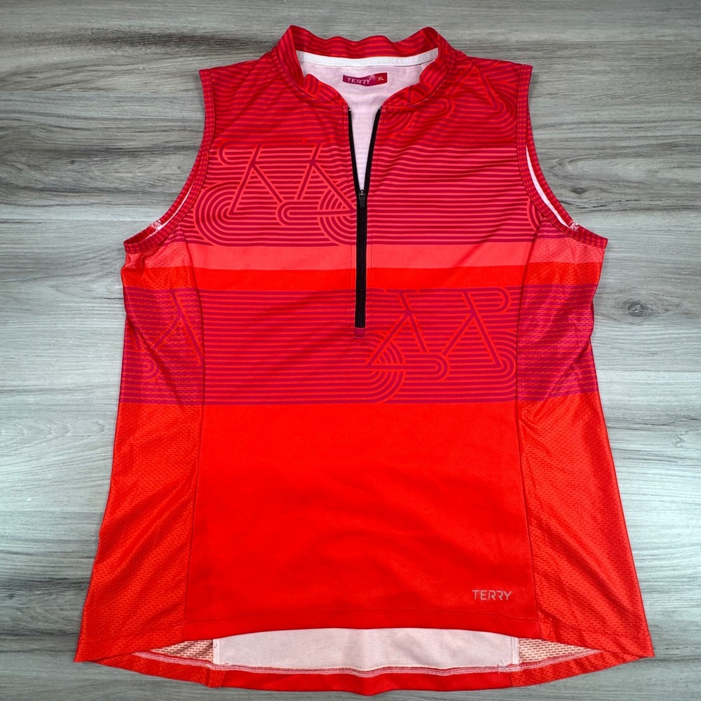 Terry Womens Veloton Breakaway Sleeveless Cycling Jersey XL Red Orange Bicycle